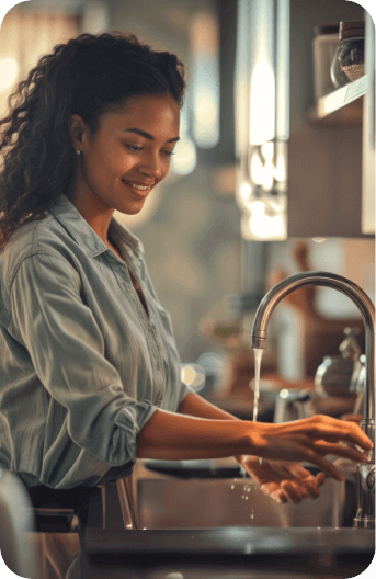 clean water woman at kitchen sink